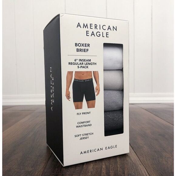 American Eagle 6" Inch Classic Boxer Briefs 5-Pack Underwear Size Small Gray Blk - Picture 1 of 7